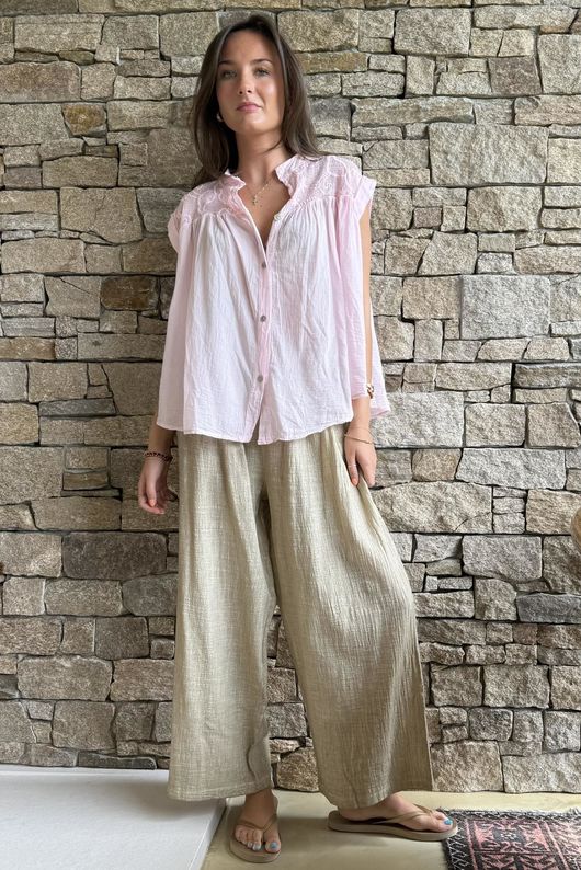 Elsie Pure Cotton Cap Sleeve Blouse Sugar